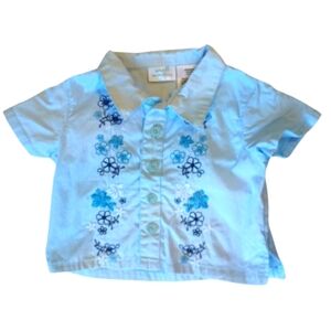 small wonders Blue Floral Embroidered Short Sleeve Button Down Shirt